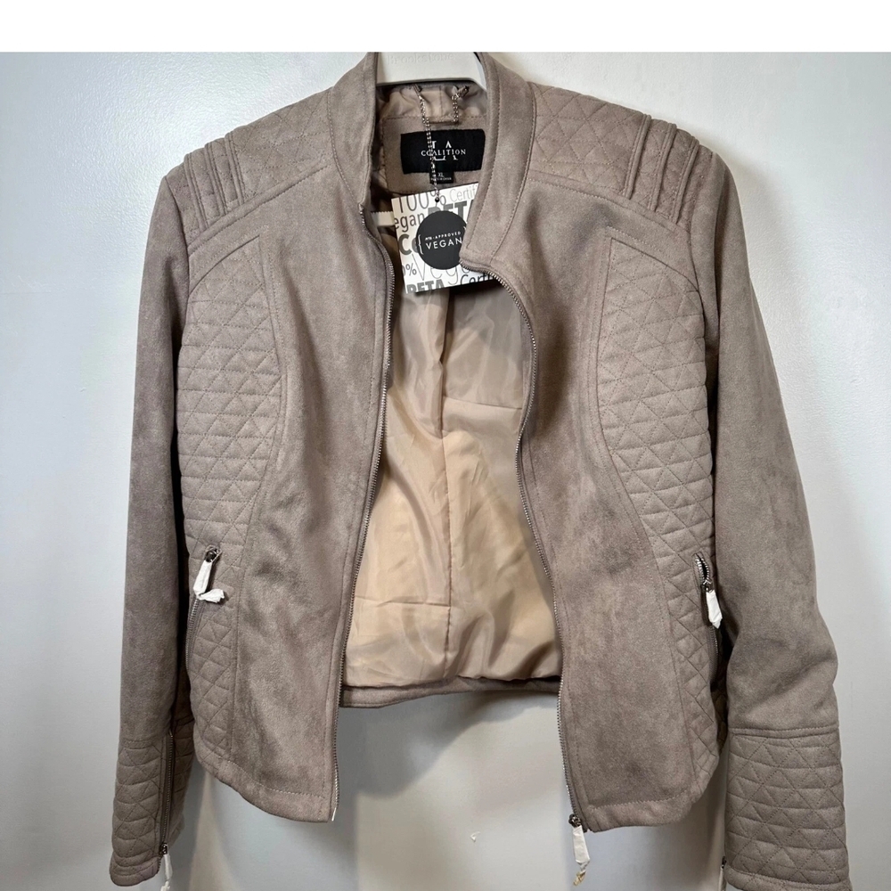 Taupe Quilted Women's Moto Jacket